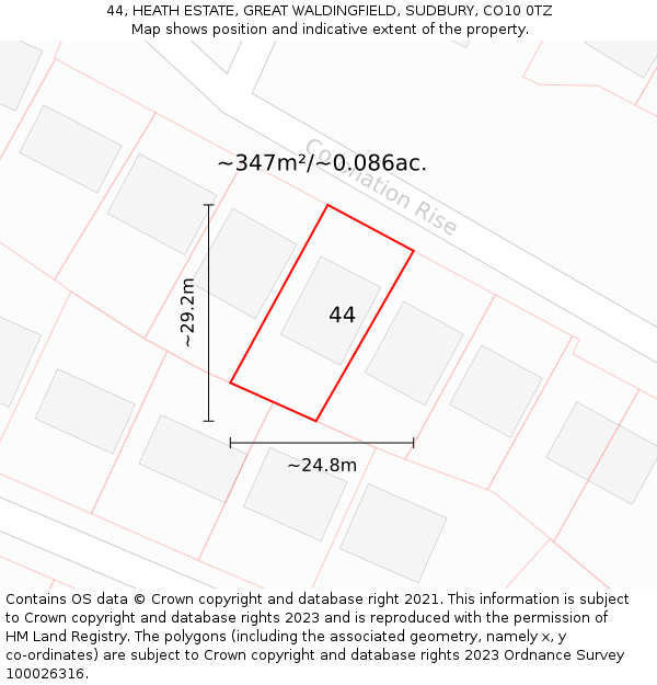 44, HEATH ESTATE, GREAT WALDINGFIELD, SUDBURY, CO10 0TZ: Plot and title map