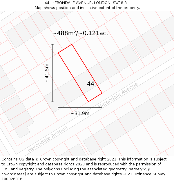 44, HERONDALE AVENUE, LONDON, SW18 3JL: Plot and title map