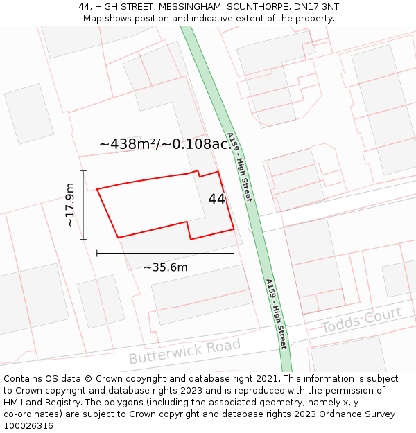 44, HIGH STREET, MESSINGHAM, SCUNTHORPE, DN17 3NT: Plot and title map