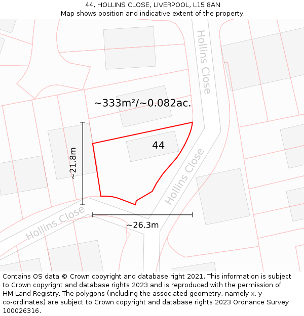 44, HOLLINS CLOSE, LIVERPOOL, L15 8AN: Plot and title map