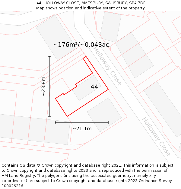 44, HOLLOWAY CLOSE, AMESBURY, SALISBURY, SP4 7DF: Plot and title map