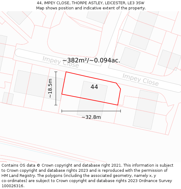 44, IMPEY CLOSE, THORPE ASTLEY, LEICESTER, LE3 3SW: Plot and title map