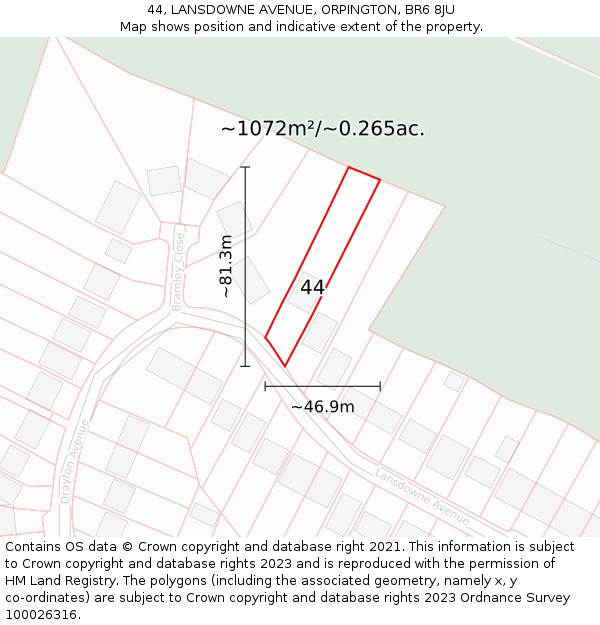 44, LANSDOWNE AVENUE, ORPINGTON, BR6 8JU: Plot and title map