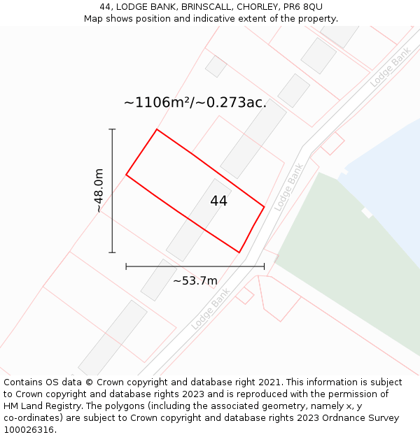 44, LODGE BANK, BRINSCALL, CHORLEY, PR6 8QU: Plot and title map