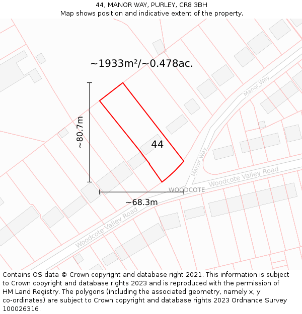 44, MANOR WAY, PURLEY, CR8 3BH: Plot and title map