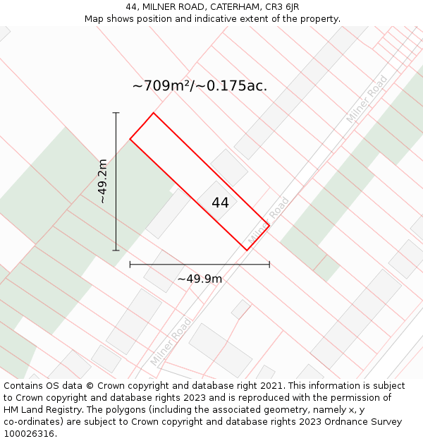 44, MILNER ROAD, CATERHAM, CR3 6JR: Plot and title map