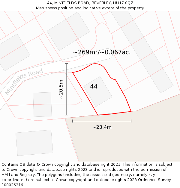 44, MINTFIELDS ROAD, BEVERLEY, HU17 0QZ: Plot and title map