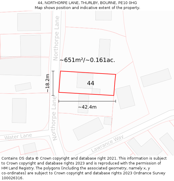 44, NORTHORPE LANE, THURLBY, BOURNE, PE10 0HG: Plot and title map