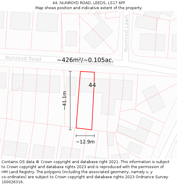 44, NUNROYD ROAD, LEEDS, LS17 6PF: Plot and title map