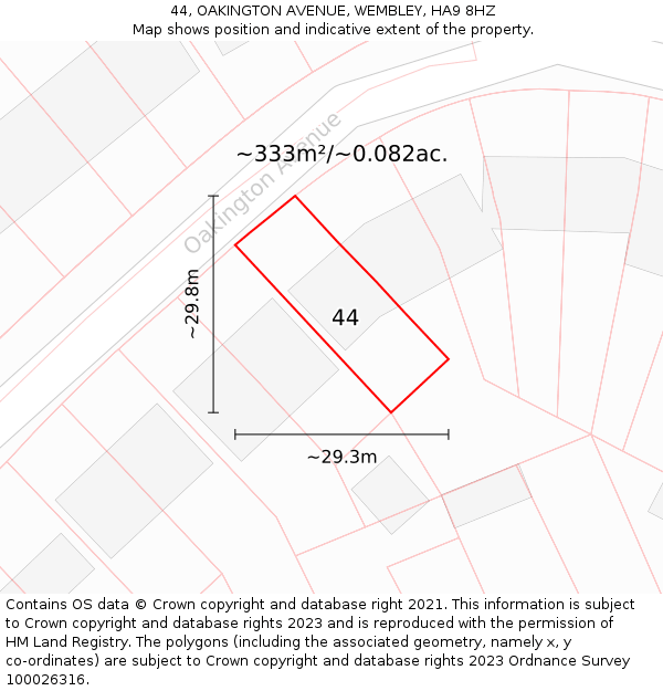 44, OAKINGTON AVENUE, WEMBLEY, HA9 8HZ: Plot and title map