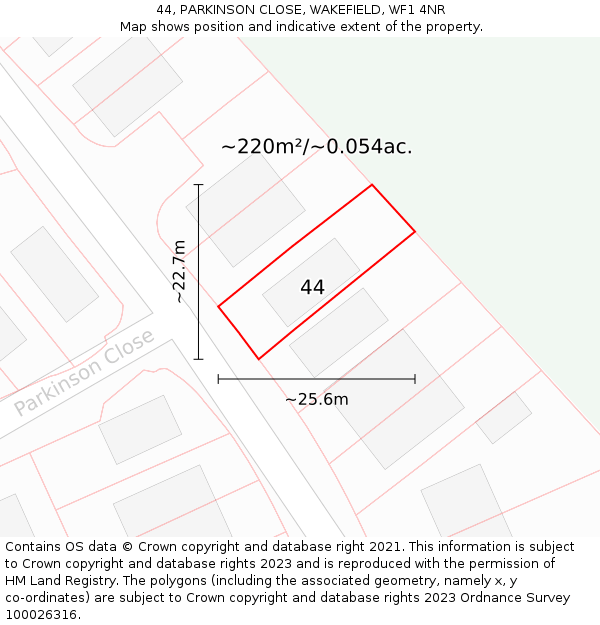 44, PARKINSON CLOSE, WAKEFIELD, WF1 4NR: Plot and title map