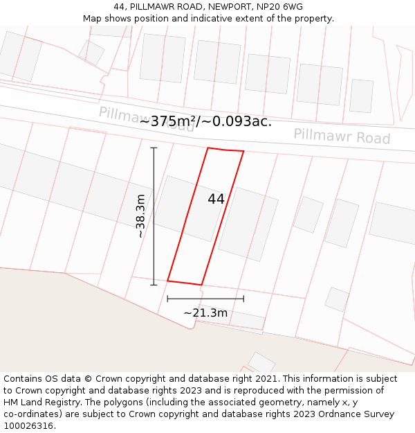 44, PILLMAWR ROAD, NEWPORT, NP20 6WG: Plot and title map