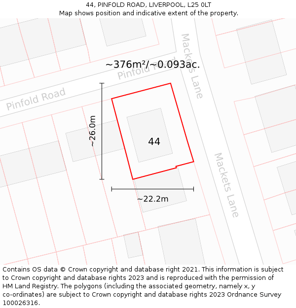 44, PINFOLD ROAD, LIVERPOOL, L25 0LT: Plot and title map