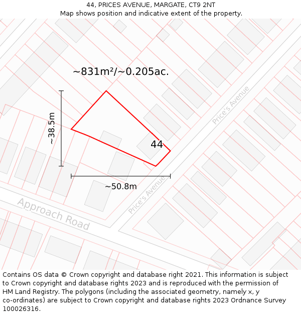 44, PRICES AVENUE, MARGATE, CT9 2NT: Plot and title map