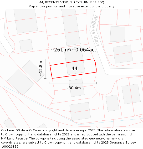 44, REGENTS VIEW, BLACKBURN, BB1 8QQ: Plot and title map