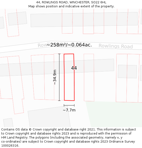 44, ROWLINGS ROAD, WINCHESTER, SO22 6HL: Plot and title map