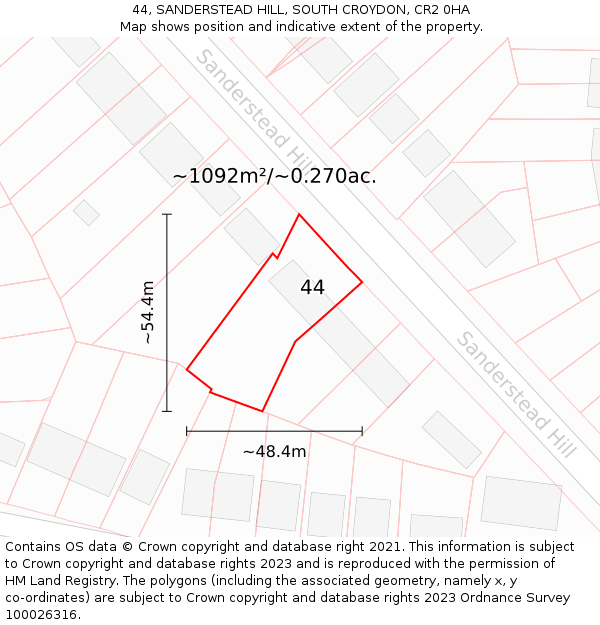 44, SANDERSTEAD HILL, SOUTH CROYDON, CR2 0HA: Plot and title map