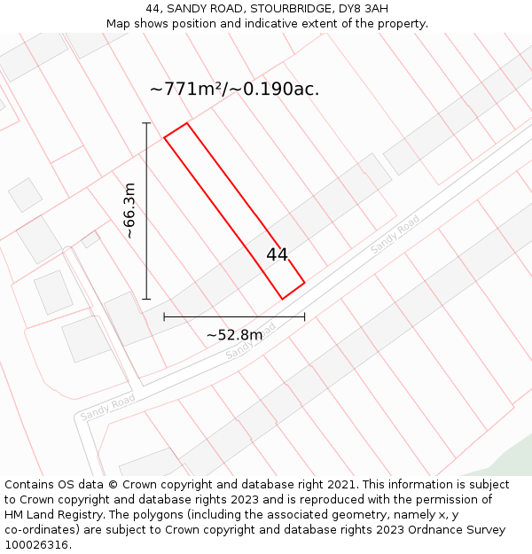 44, SANDY ROAD, STOURBRIDGE, DY8 3AH: Plot and title map