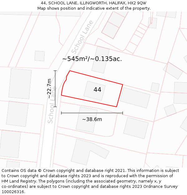 44, SCHOOL LANE, ILLINGWORTH, HALIFAX, HX2 9QW: Plot and title map