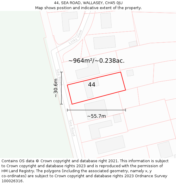 44, SEA ROAD, WALLASEY, CH45 0JU: Plot and title map