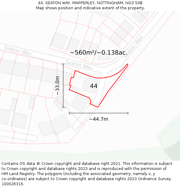 44, SEATON WAY, MAPPERLEY, NOTTINGHAM, NG3 5XB: Plot and title map