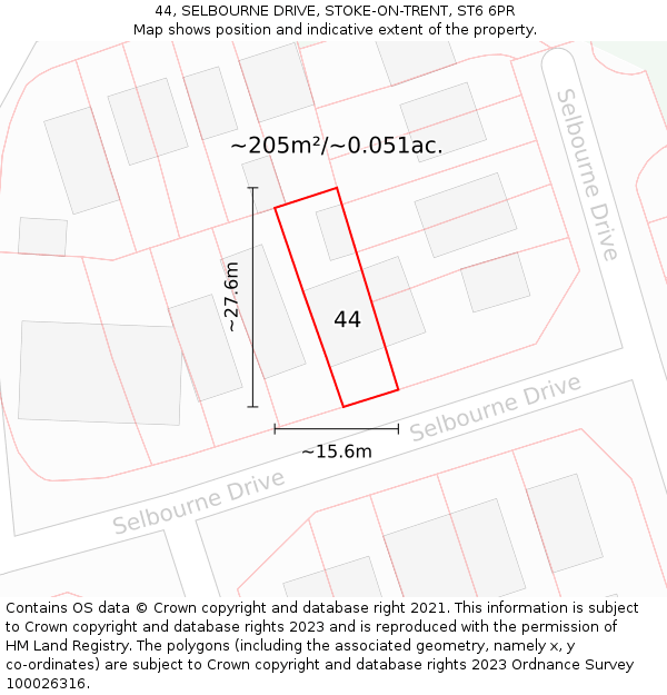 44, SELBOURNE DRIVE, STOKE-ON-TRENT, ST6 6PR: Plot and title map