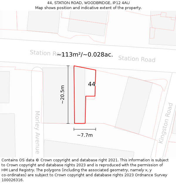 44, STATION ROAD, WOODBRIDGE, IP12 4AU: Plot and title map