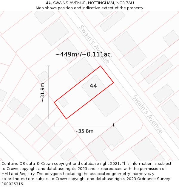 44, SWAINS AVENUE, NOTTINGHAM, NG3 7AU: Plot and title map