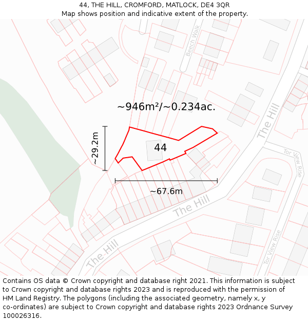 44, THE HILL, CROMFORD, MATLOCK, DE4 3QR: Plot and title map