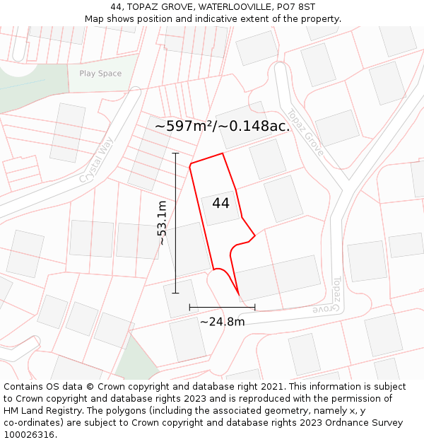 44, TOPAZ GROVE, WATERLOOVILLE, PO7 8ST: Plot and title map