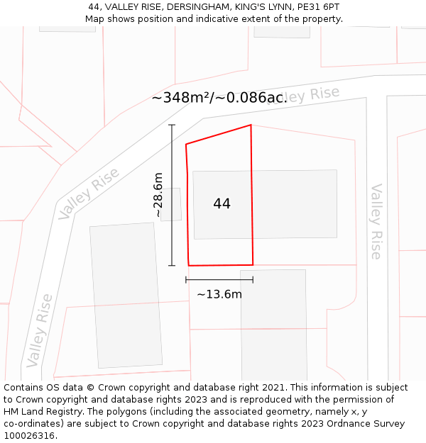 44, VALLEY RISE, DERSINGHAM, KING'S LYNN, PE31 6PT: Plot and title map