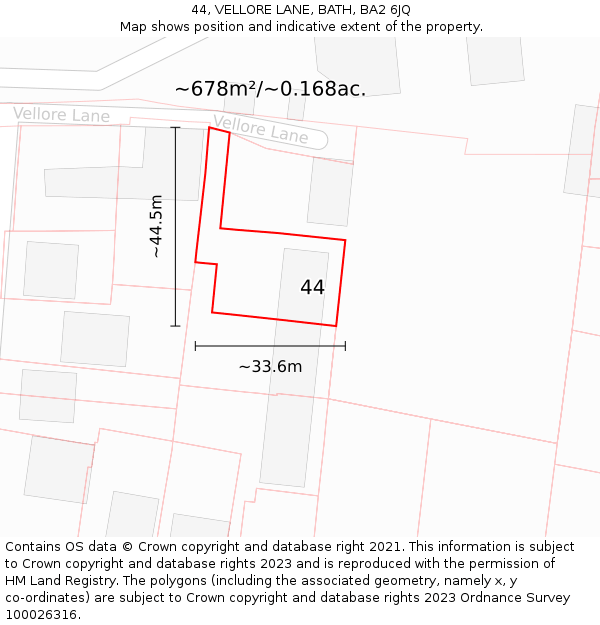 44, VELLORE LANE, BATH, BA2 6JQ: Plot and title map