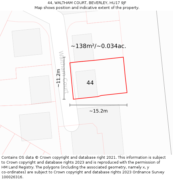 44, WALTHAM COURT, BEVERLEY, HU17 9JF: Plot and title map