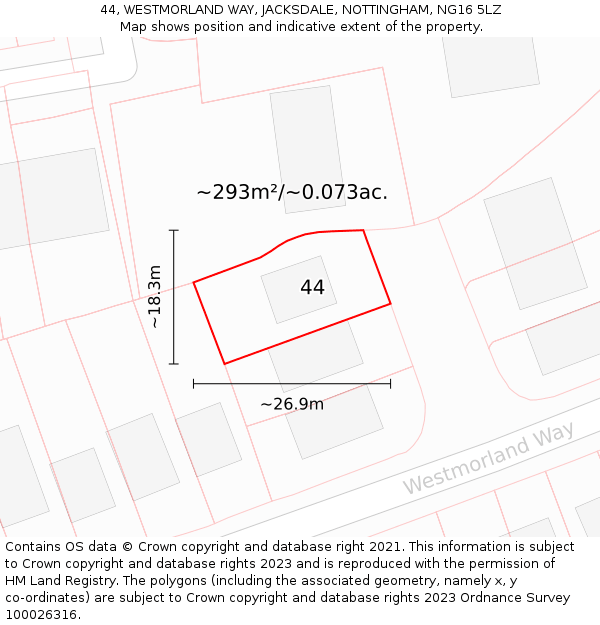 44, WESTMORLAND WAY, JACKSDALE, NOTTINGHAM, NG16 5LZ: Plot and title map