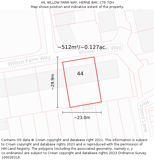 44, WILLOW FARM WAY, HERNE BAY, CT6 7QH: Plot and title map