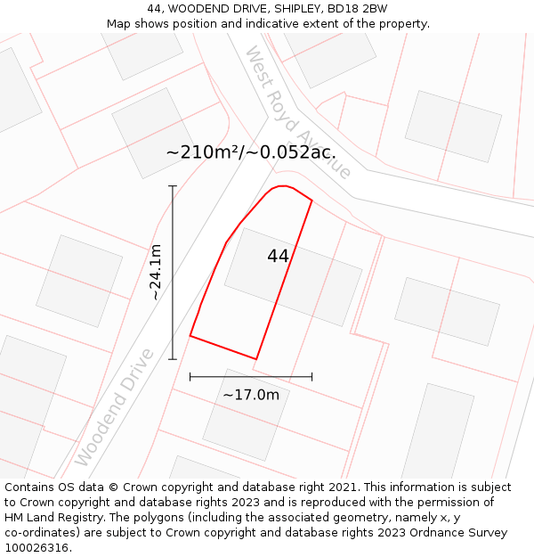 44, WOODEND DRIVE, SHIPLEY, BD18 2BW: Plot and title map