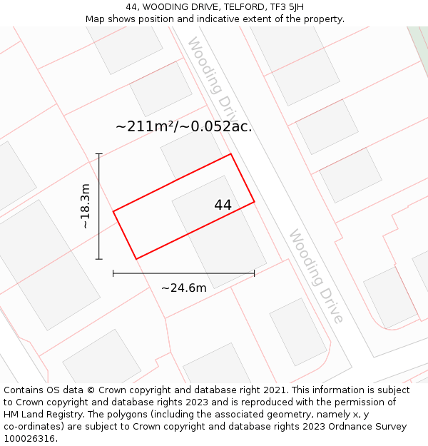 44, WOODING DRIVE, TELFORD, TF3 5JH: Plot and title map