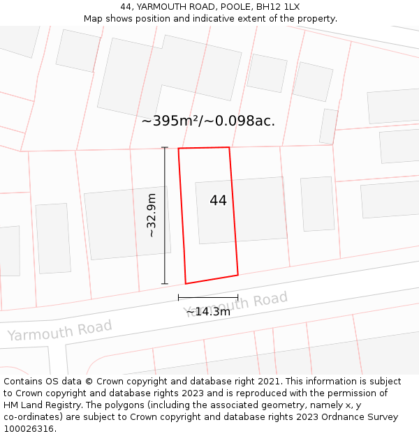 44, YARMOUTH ROAD, POOLE, BH12 1LX: Plot and title map