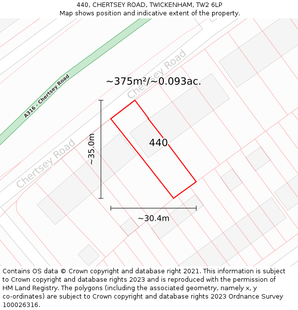 440, CHERTSEY ROAD, TWICKENHAM, TW2 6LP: Plot and title map