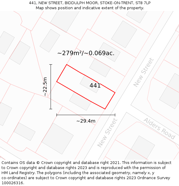 441, NEW STREET, BIDDULPH MOOR, STOKE-ON-TRENT, ST8 7LP: Plot and title map