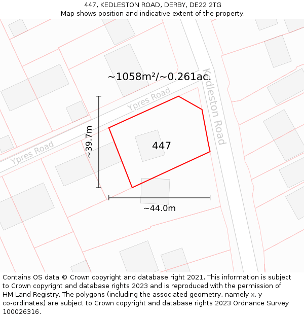 447, KEDLESTON ROAD, DERBY, DE22 2TG: Plot and title map