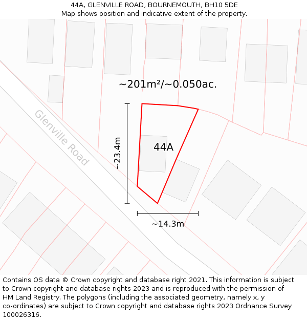 44A, GLENVILLE ROAD, BOURNEMOUTH, BH10 5DE: Plot and title map