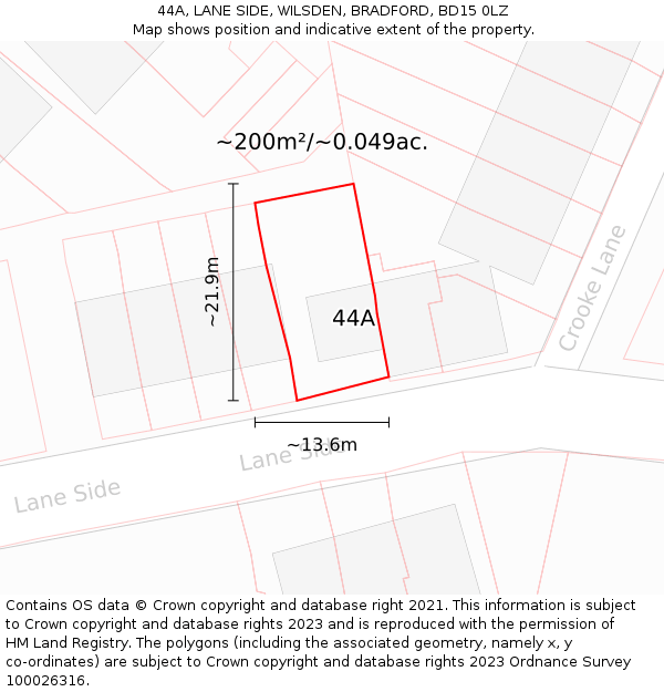 44A, LANE SIDE, WILSDEN, BRADFORD, BD15 0LZ: Plot and title map