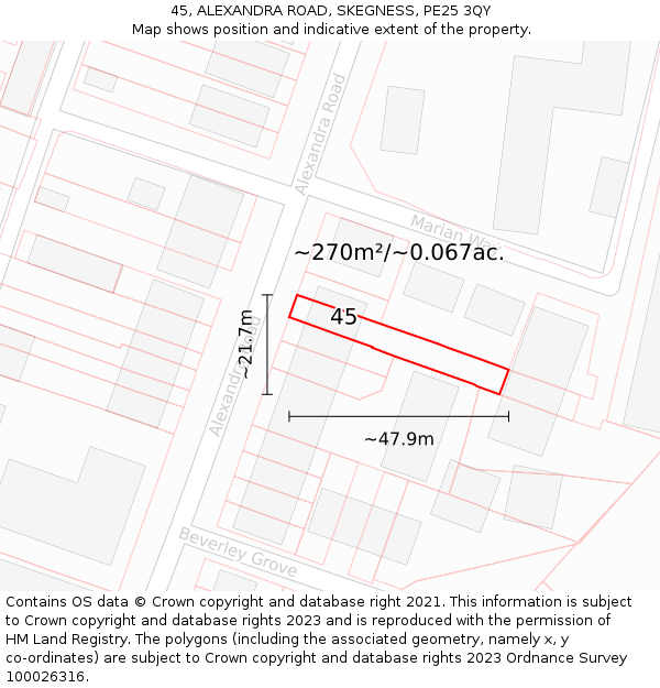 45, ALEXANDRA ROAD, SKEGNESS, PE25 3QY: Plot and title map