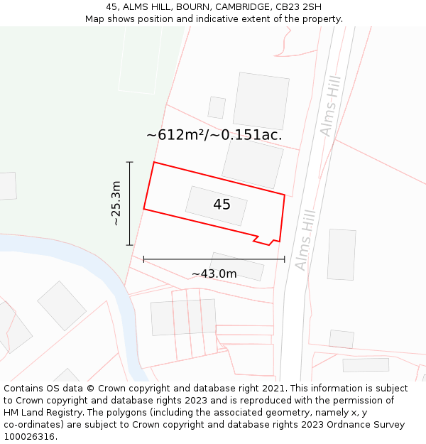 45, ALMS HILL, BOURN, CAMBRIDGE, CB23 2SH: Plot and title map