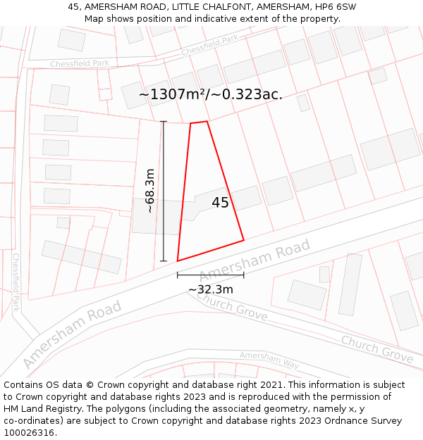 45, AMERSHAM ROAD, LITTLE CHALFONT, AMERSHAM, HP6 6SW: Plot and title map