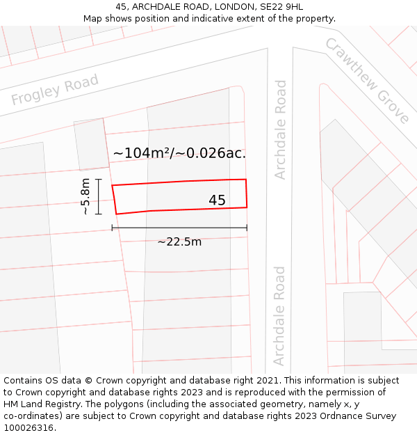 45, ARCHDALE ROAD, LONDON, SE22 9HL: Plot and title map