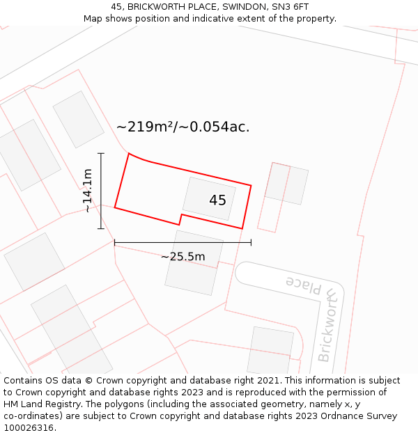 45, BRICKWORTH PLACE, SWINDON, SN3 6FT: Plot and title map