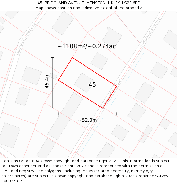 45, BRIDGLAND AVENUE, MENSTON, ILKLEY, LS29 6PD: Plot and title map