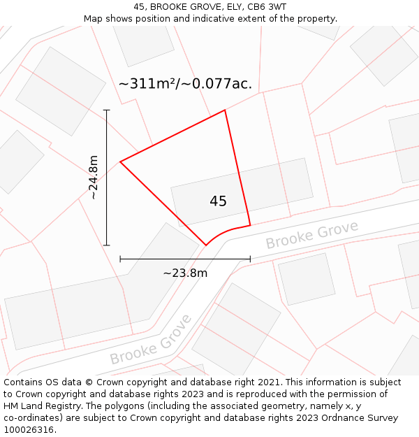 45, BROOKE GROVE, ELY, CB6 3WT: Plot and title map